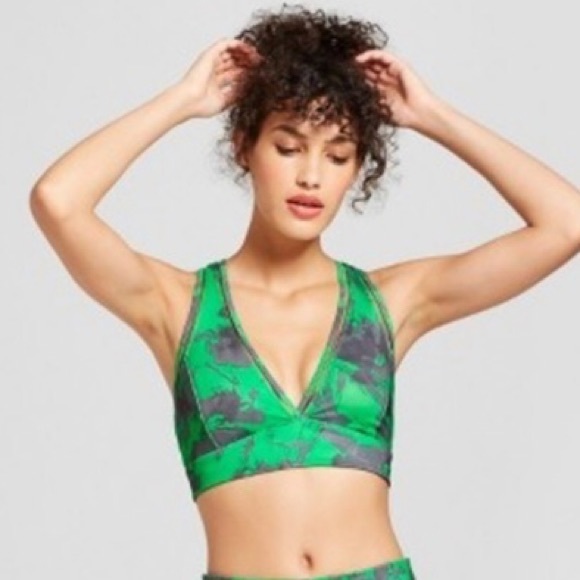 JoyLab Other - JOY LAB ISLAND PRINT V-NECK GREEN SPORTS BRA